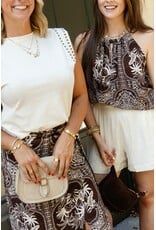 21Jewelz Haltertop met zomerse print en kralen - bruin/ecru