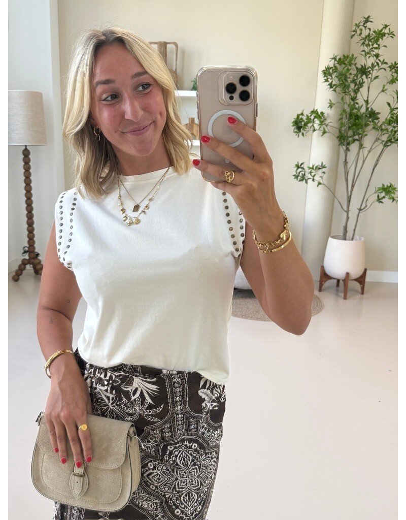 21Jewelz Mouwloze top met studs - ecru