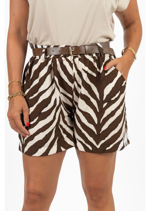 21Jewelz Short met riem & zebraprint - ecru
