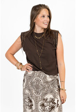 21Jewelz Mouwloze top met studs - donkerbruin