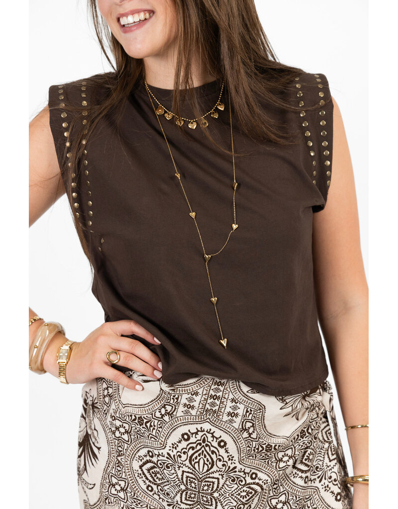 21Jewelz Mouwloze top met studs - donkerbruin