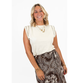 21Jewelz Mouwloze top met studs - ecru