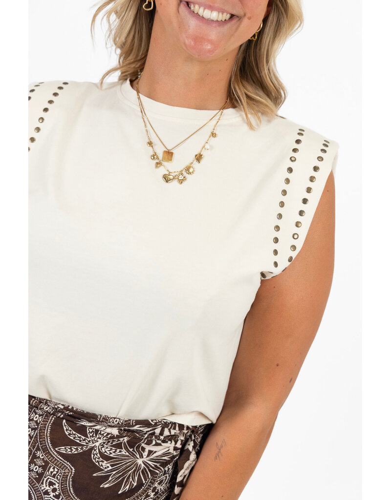 21Jewelz Mouwloze top met studs - ecru