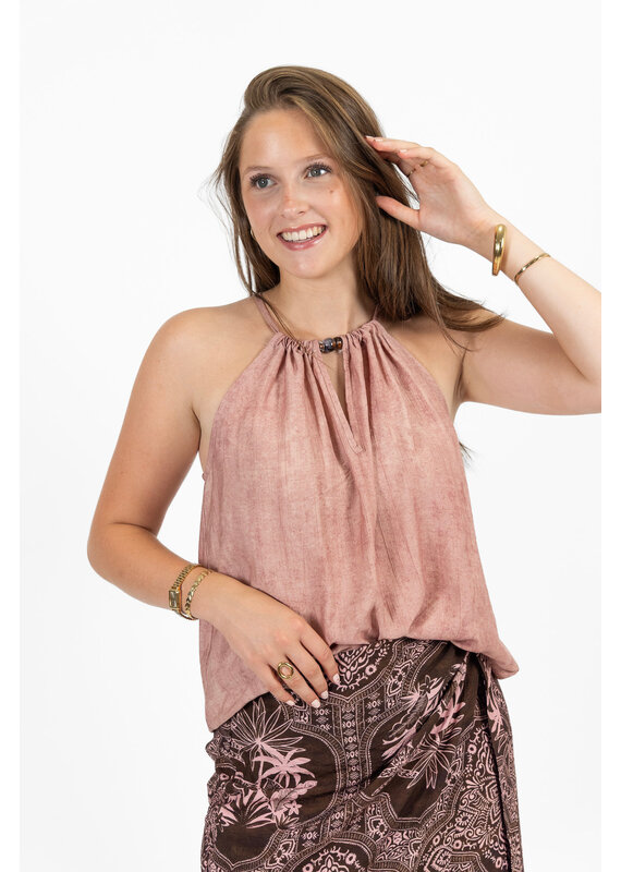 21Jewelz Effen haltertop met kralen - roze