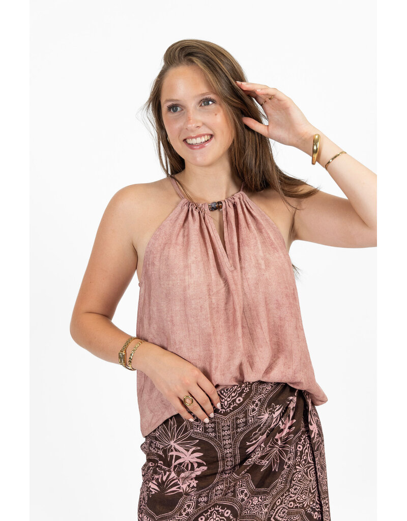 21Jewelz Effen haltertop met kralen - roze