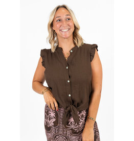 21Jewelz Mouwloze blouse met ruffles & knoopdetail - bruin