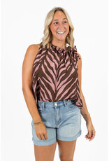21Jewelz Mouwloze top met strik en zebraprint - roze