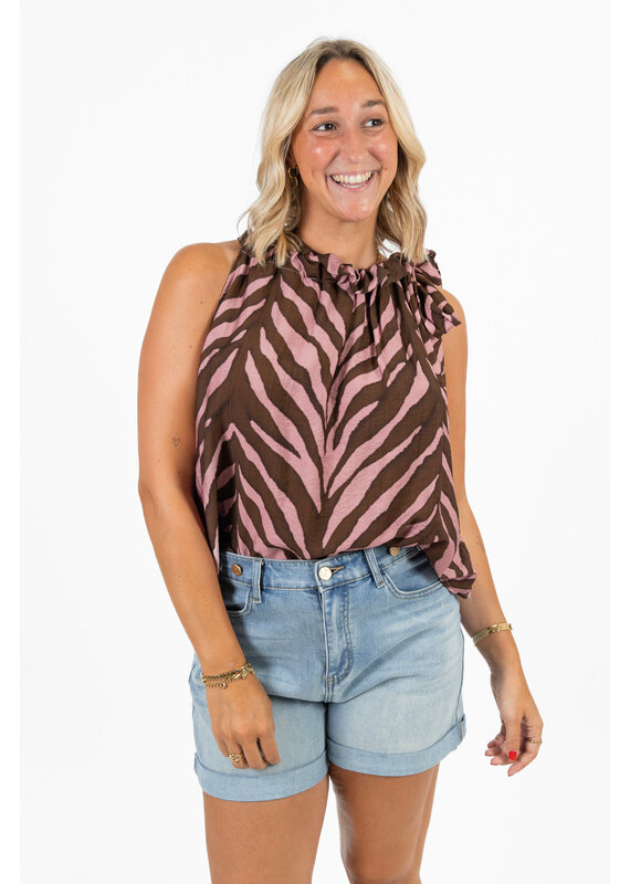 21Jewelz Mouwloze top met strik en zebraprint - roze