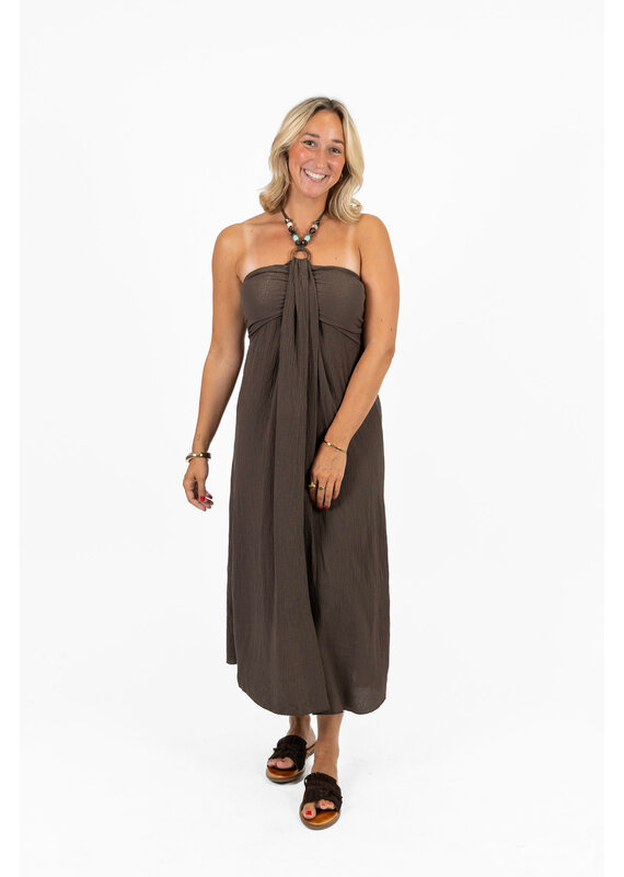 21Jewelz Halter midi jurk met kralen - bruin