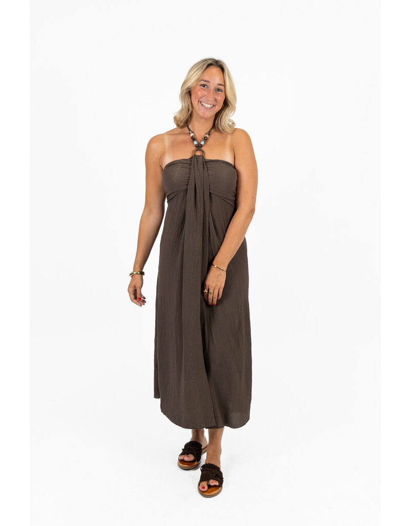 21Jewelz Halter midi jurk met kralen - bruin