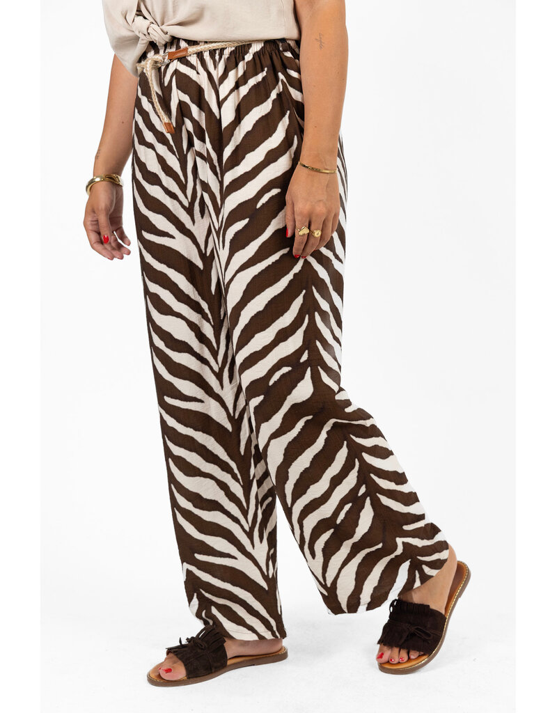 21Jewelz Zomer pantalon met ceintuur en zebraprint - ecru