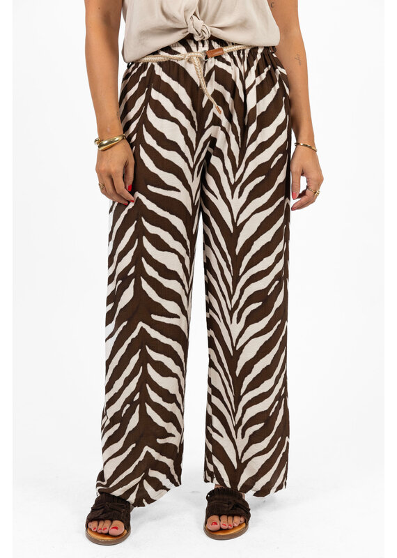 21Jewelz Zomer pantalon met ceintuur en zebraprint - ecru