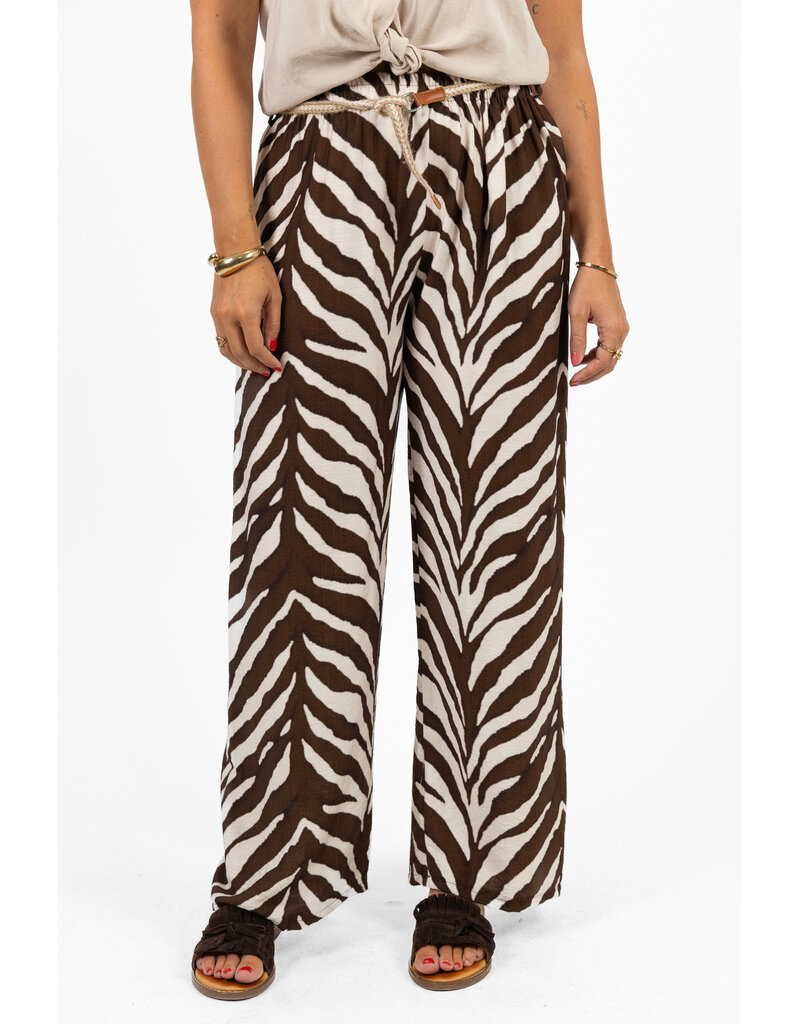21Jewelz Zomer pantalon met ceintuur en zebraprint - ecru