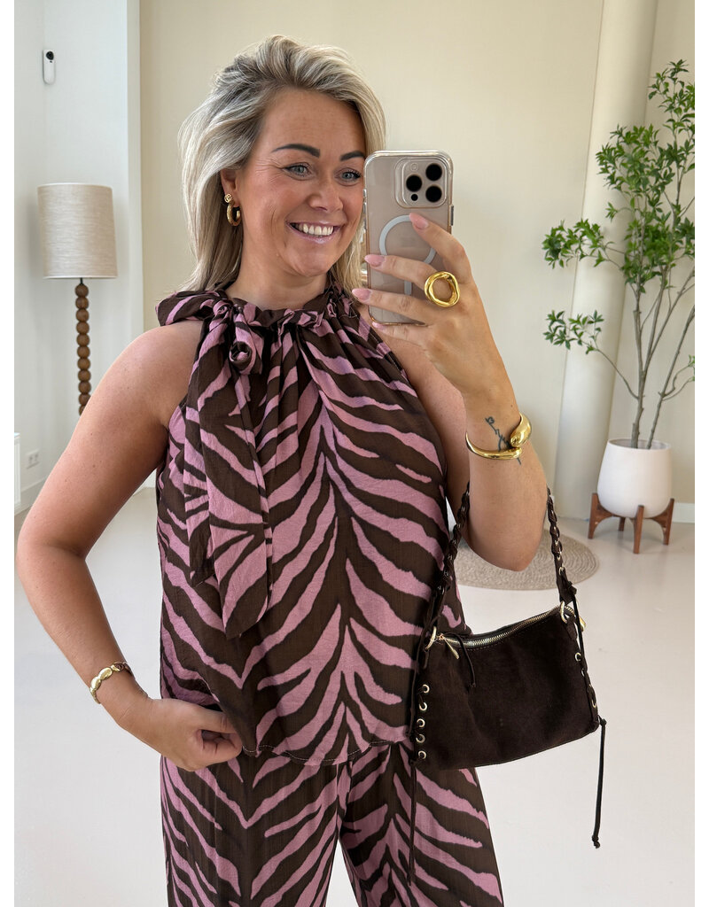 21Jewelz Mouwloze top met strik en zebraprint - roze