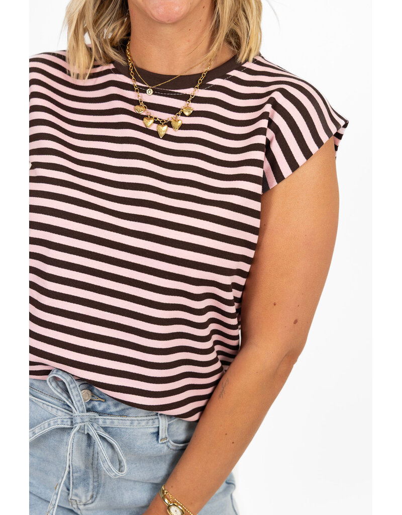 21Jewelz Mouwloos shirt gestreept - bruin/roze