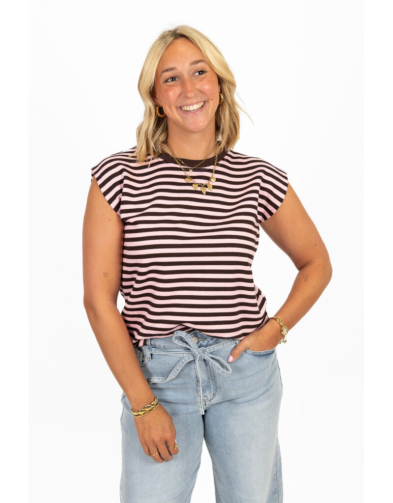 21Jewelz Mouwloos shirt gestreept - bruin/roze