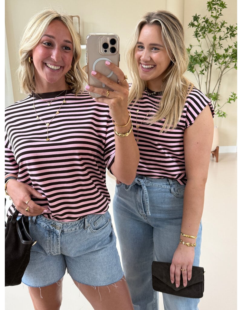 21Jewelz Mouwloos shirt gestreept - bruin/roze