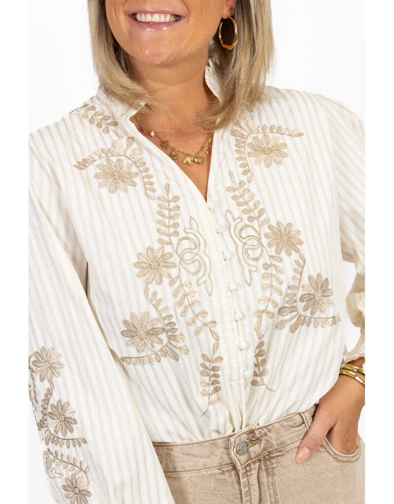 21Jewelz Gestreepte blouse met borduursel - beige