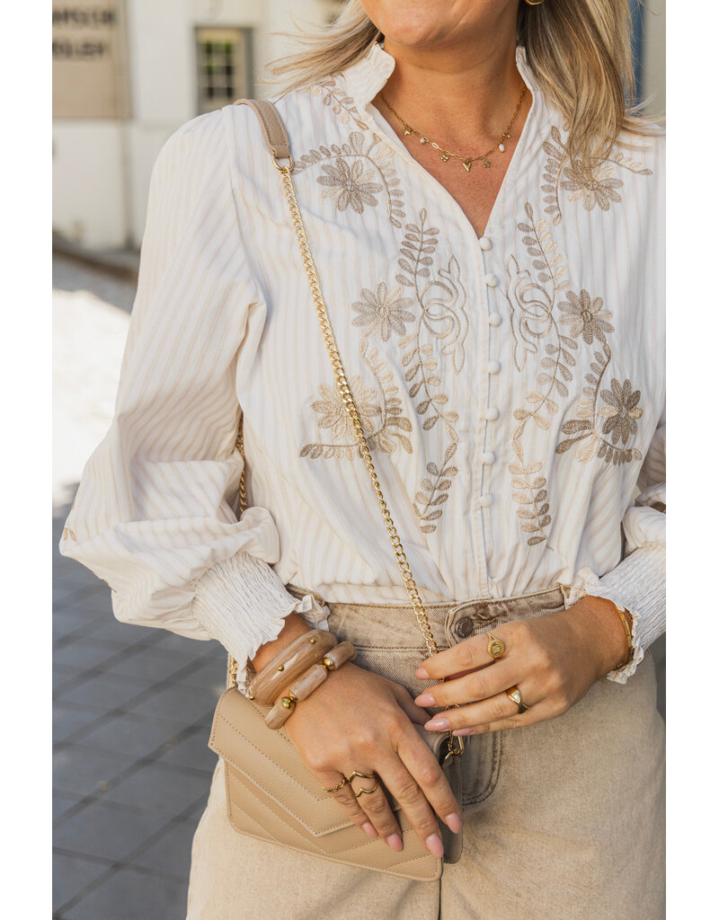 21Jewelz Gestreepte blouse met borduursel - beige