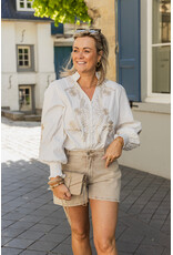 21Jewelz Gestreepte blouse met borduursel - beige