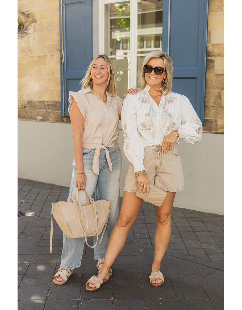 21Jewelz Gestreepte blouse met borduursel - beige