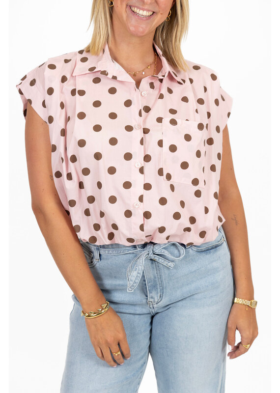 21Jewelz Mouwloze blouse met stippen - roze/bruin