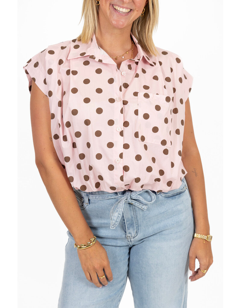 21Jewelz Mouwloze blouse met stippen - roze/bruin