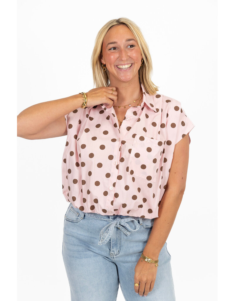 21Jewelz Mouwloze blouse met stippen - roze/bruin