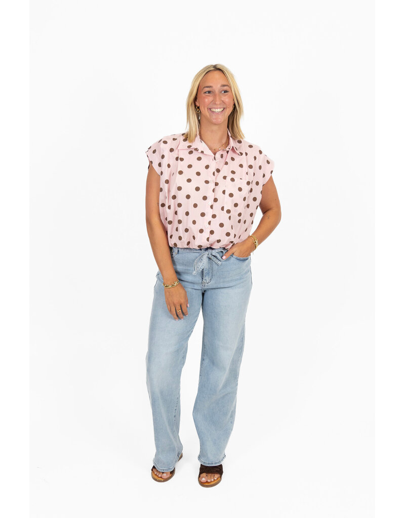21Jewelz Mouwloze blouse met stippen - roze/bruin