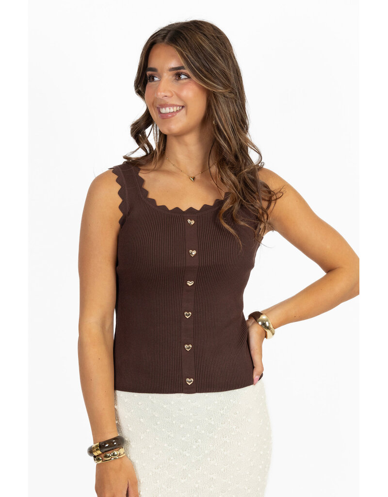 21Jewelz Basic zigzag top met hartjes knopen - bruin