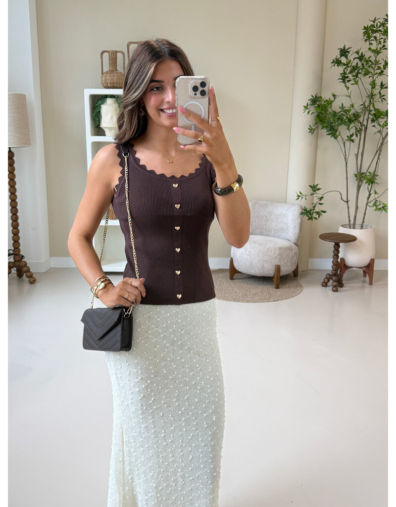 21Jewelz Basic zigzag top met hartjes knopen - bruin