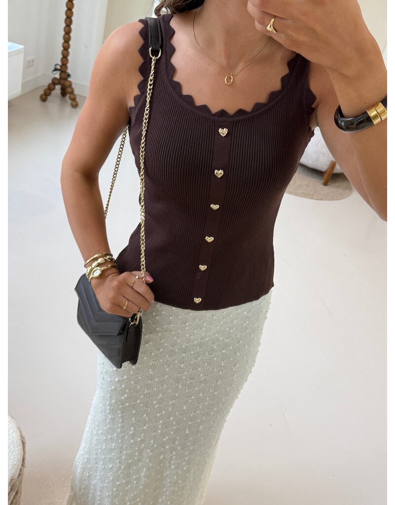 21Jewelz Basic zigzag top met hartjes knopen - bruin