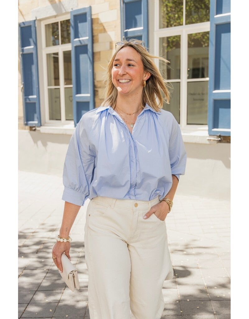 21Jewelz Effen blouse met driekwart pofmouw - blauw