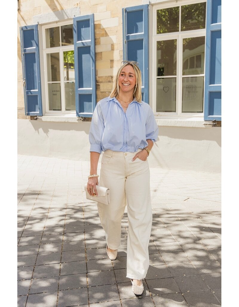 21Jewelz Effen blouse met driekwart pofmouw - blauw