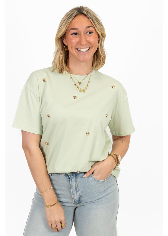21Jewelz T-shirt met stud hartjes - lichtgroen