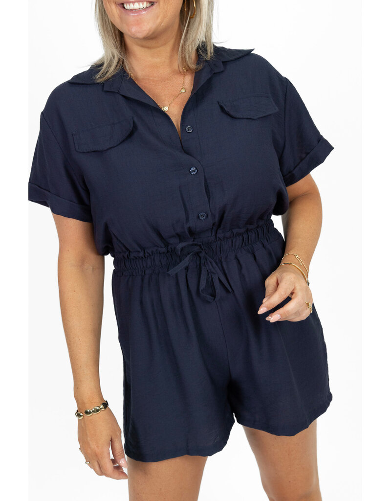 21Jewelz Effen playsuit met koordje - donkerblauw