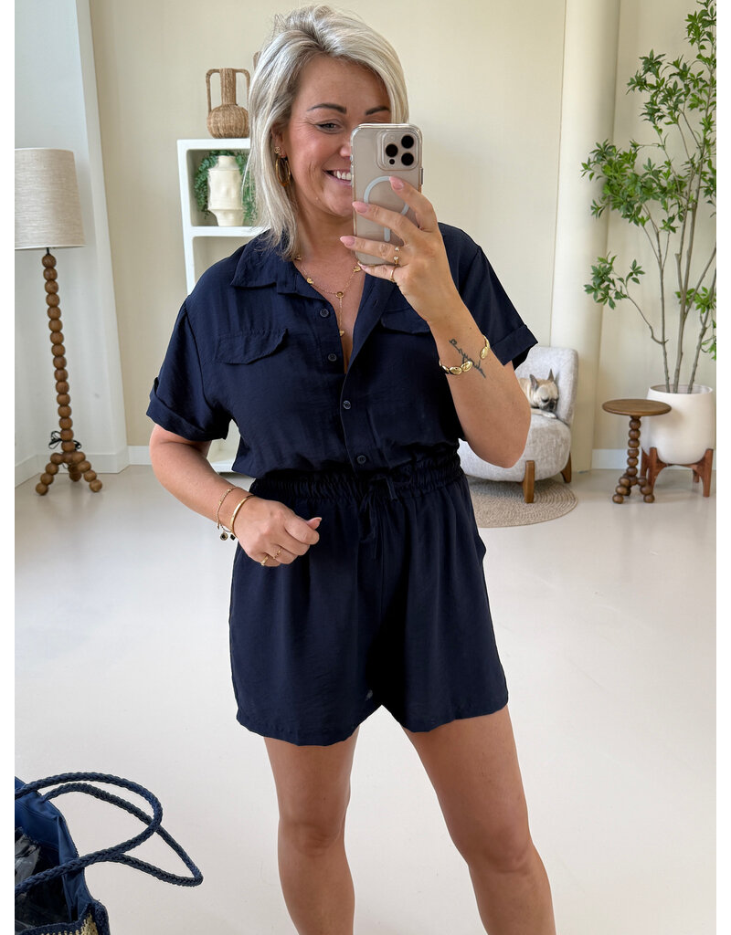 21Jewelz Effen playsuit met koordje - donkerblauw