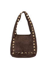 21Jewelz Middelgrote suede shopper met gouden studs - donkerbruin