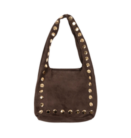 21Jewelz Middelgrote suede shopper met gouden studs - donkerbruin