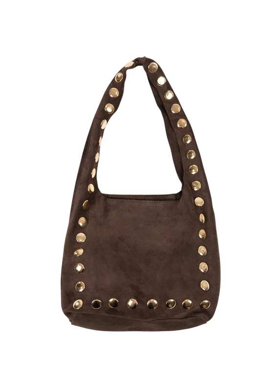 21Jewelz Middelgrote suede shopper met gouden studs - donkerbruin