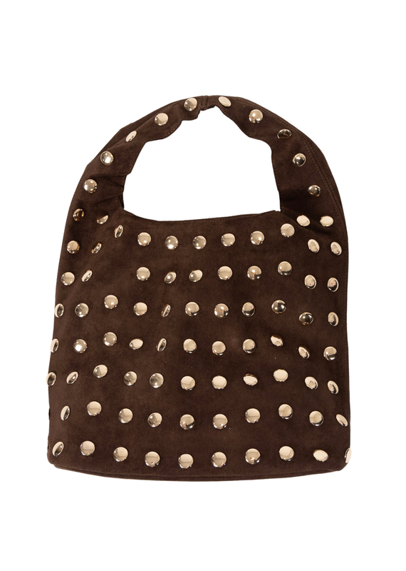 21Jewelz PU shopper met gouden studs - suede donkerbruin
