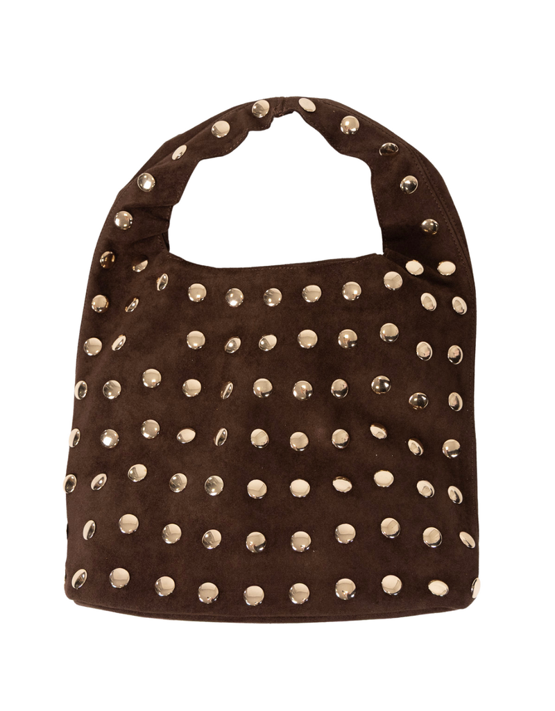 21Jewelz PU shopper met gouden studs - suede donkerbruin