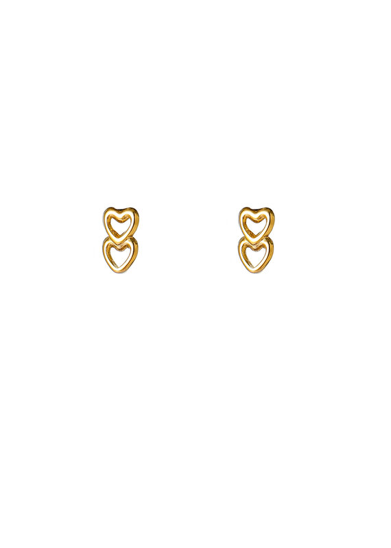 Go Dutch Label D&E | Double heart stud - goud