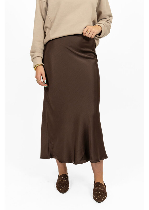 21Jewelz Satijnlook midi rok - donkerbruin