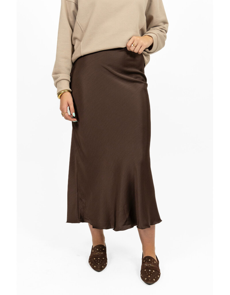 21Jewelz Satijnlook midi rok - donkerbruin
