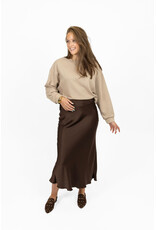 21Jewelz Satijnlook midi rok - donkerbruin