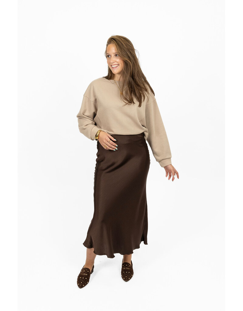 21Jewelz Satijnlook midi rok - donkerbruin