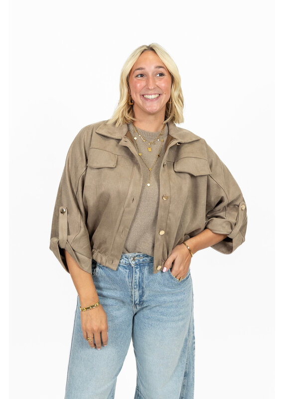 21Jewelz Suede-look jasje met gouden knoopjes - taupe