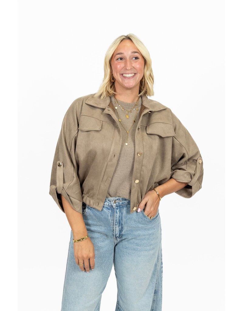 21Jewelz Suede-look jasje met gouden knoopjes - taupe