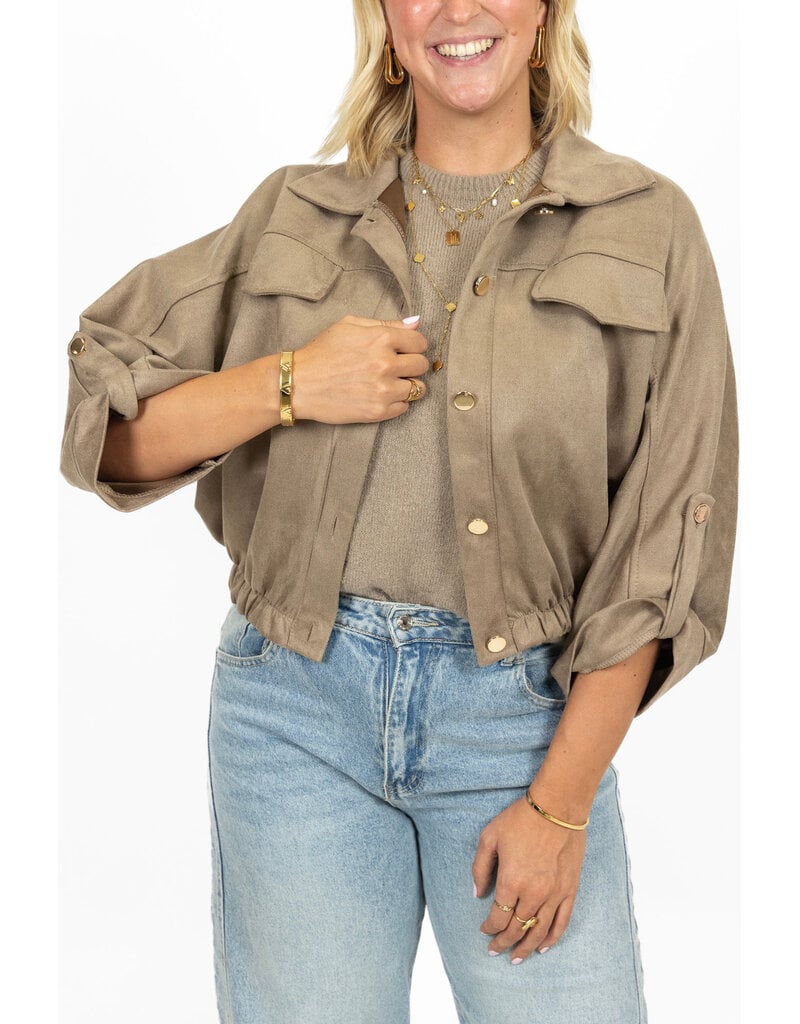 21Jewelz Suede-look jasje met gouden knoopjes - taupe